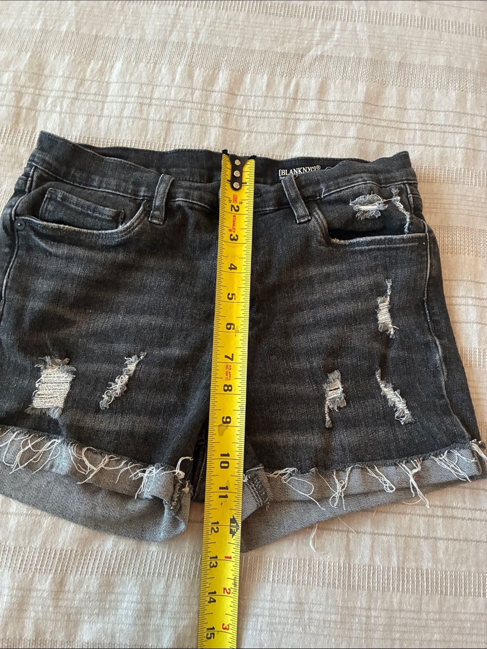 Blank NYC Black Distressed Denim Jean Shorts - Picture 6 of 7